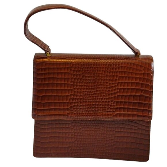 Vintage Classic Bag by‎ Camel, Cognac Brown Faux Alligator Skin Finish - Picture 1 of 12